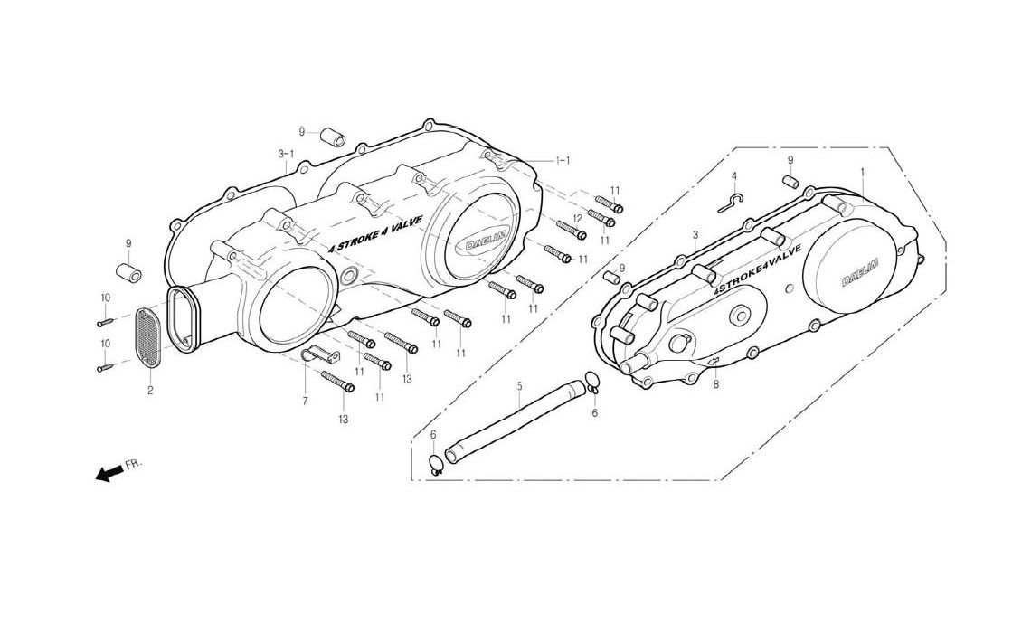 Delebilde LEFT CRANK CASE COVER Daelim NS 125 III Alle 2005