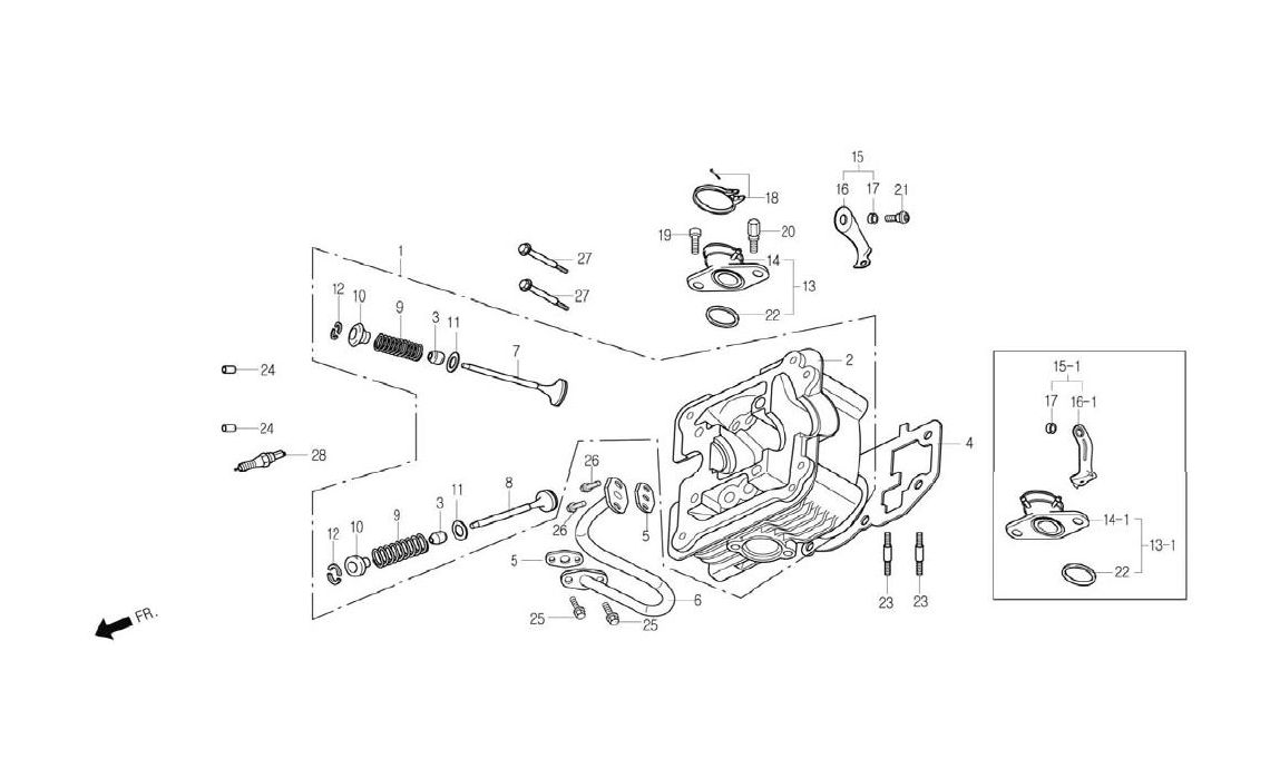 Delebilde CYLINDER HEAD, VALVE Daelim NS 125 III Alle 2005