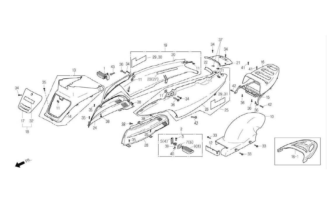 Delebilde CENTER COVER, BODY COVER 1 Daelim NS 125 III Alle 2005