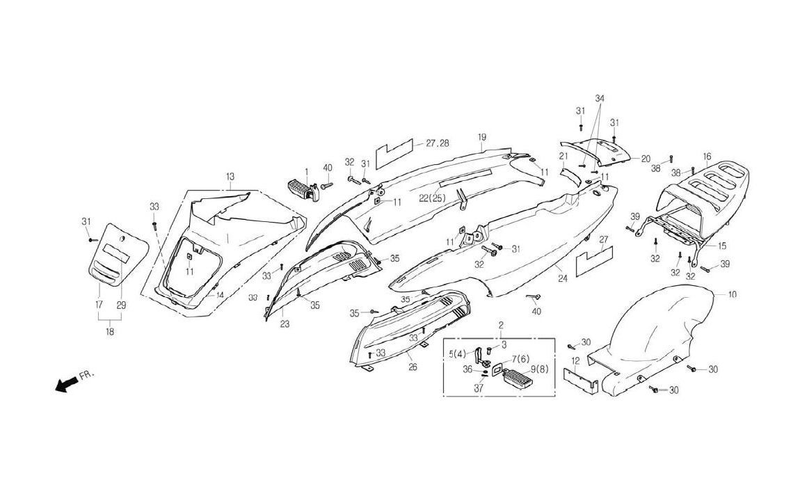 Delebilde CENTER COVER, BODY COVER 2 Daelim NS 125 III Alle 2005