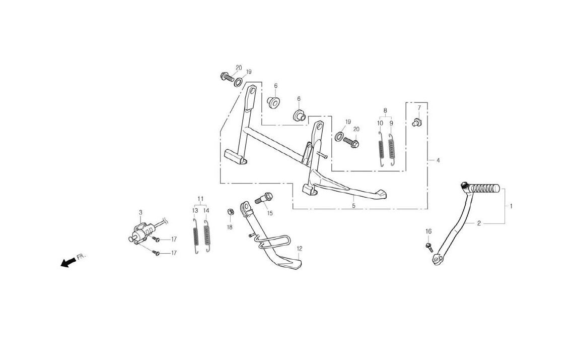 Delebilde MAIN STAND, KICK STARTER ARM 2 Daelim NS 125 III Alle 2005