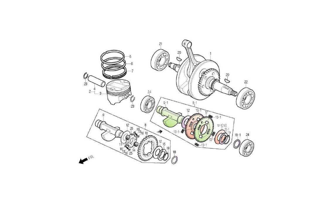 Delebilde CRANK SHAFT, PISTON Daelim Roadwin R Alle 2007