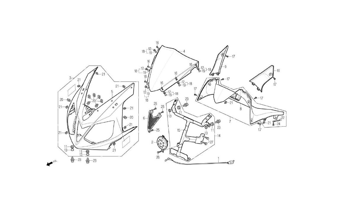 Delebilde FRONT COWL Daelim Roadwin R Alle 2007