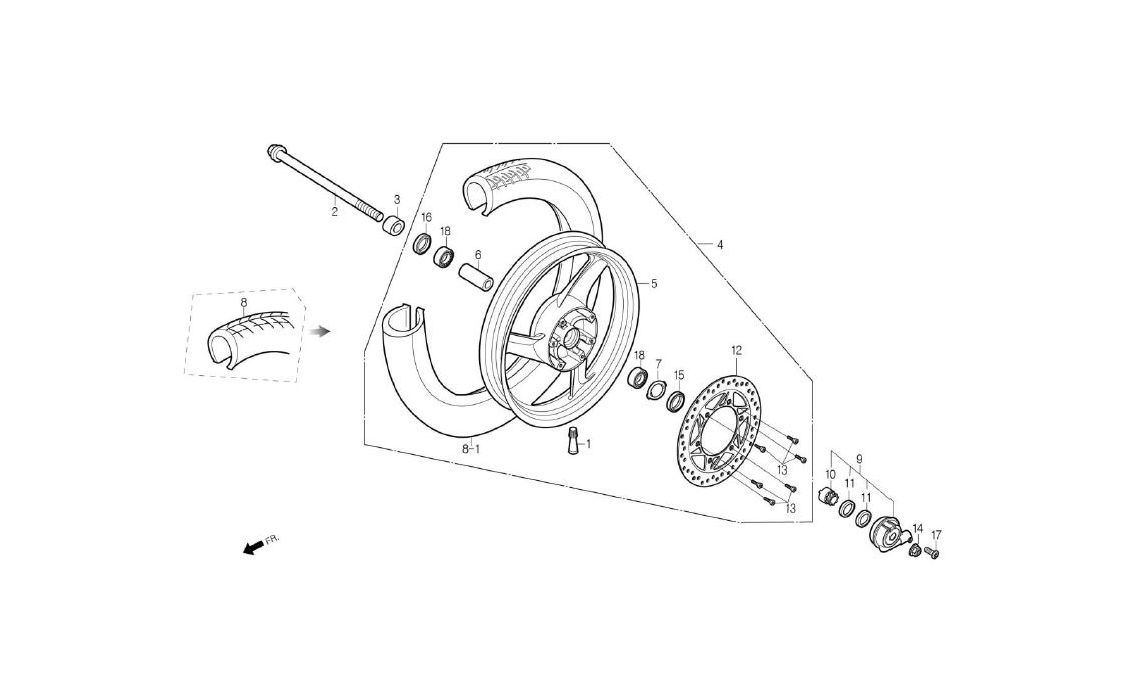 Delebilde FRONT WHEEL Daelim Roadwin R Alle 2007
