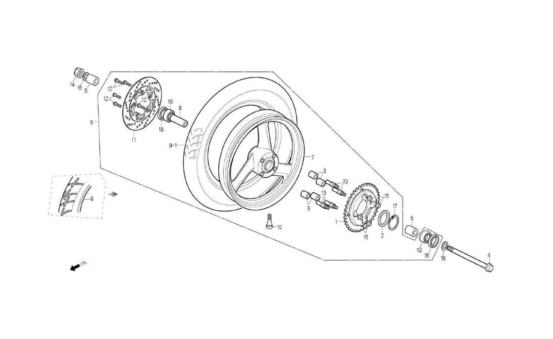 Delebilde REAR WHEEL Daelim Roadwin R Alle 2007