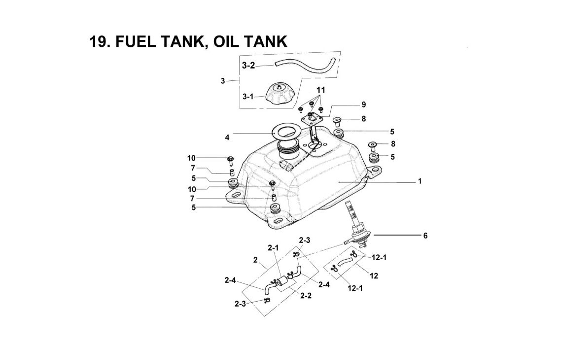 Delebilde FUEL TANK, OIL TANK ASSY E-Ton Challenger 150 Grønn 2005