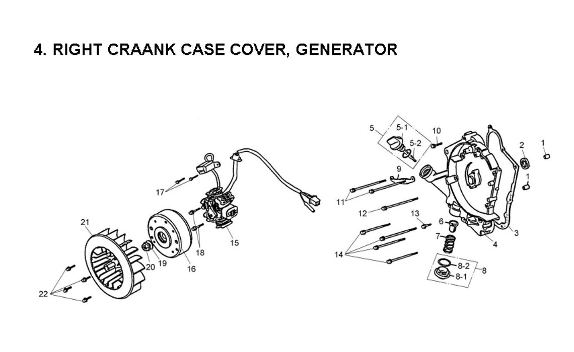 Delebilde RIGHT CRANK CASE COVER, GENERATOR  E-Ton Challenger 150 Grønn 2005