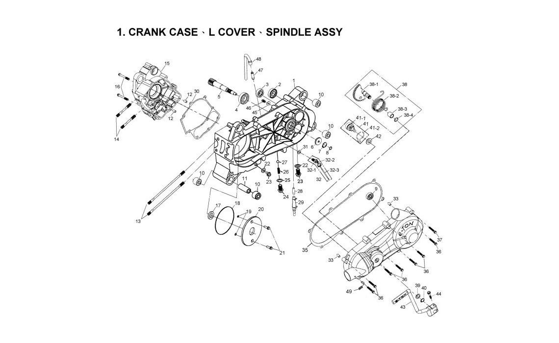 Delebilde CRANK CASE, L COVER, SPINDLE ASSY. E-Ton Viper 150 ST Alle 2005