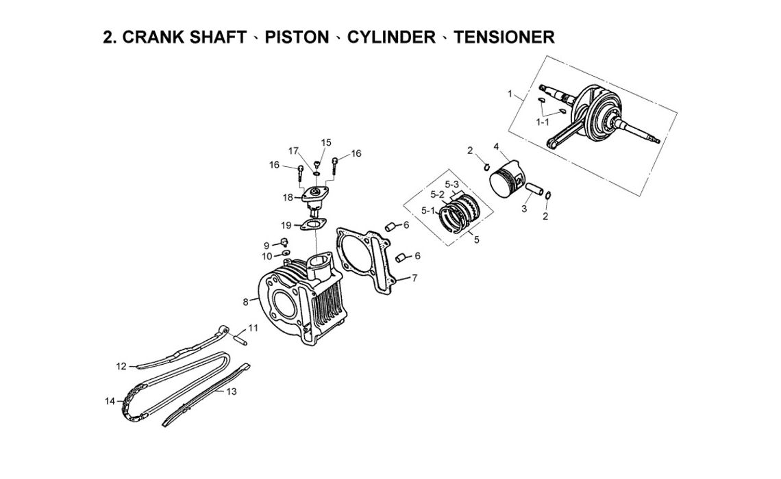 Delebilde CRANKSHAFT, PISTON, CYLINDER, TENSIONER E-Ton Viper 150 ST Alle 2005