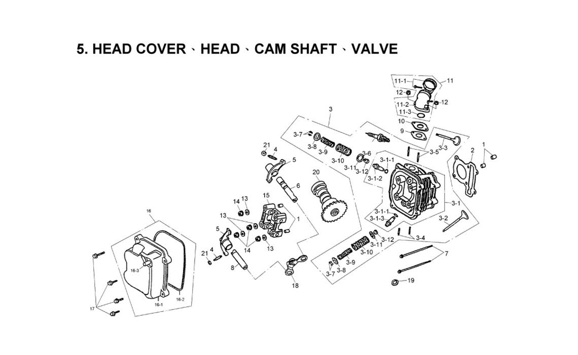 Delebilde COVER HEAD, HEAD, CAM SHAFT, VALVE E-Ton Viper 150 ST Alle 2005