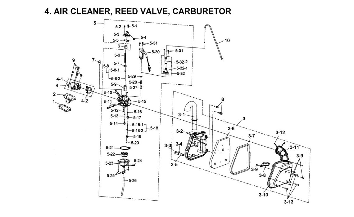 Delebilde AIR CLEANER, REED VALV, CARBURETOR  E-Ton Viper 90 R Alle 2006