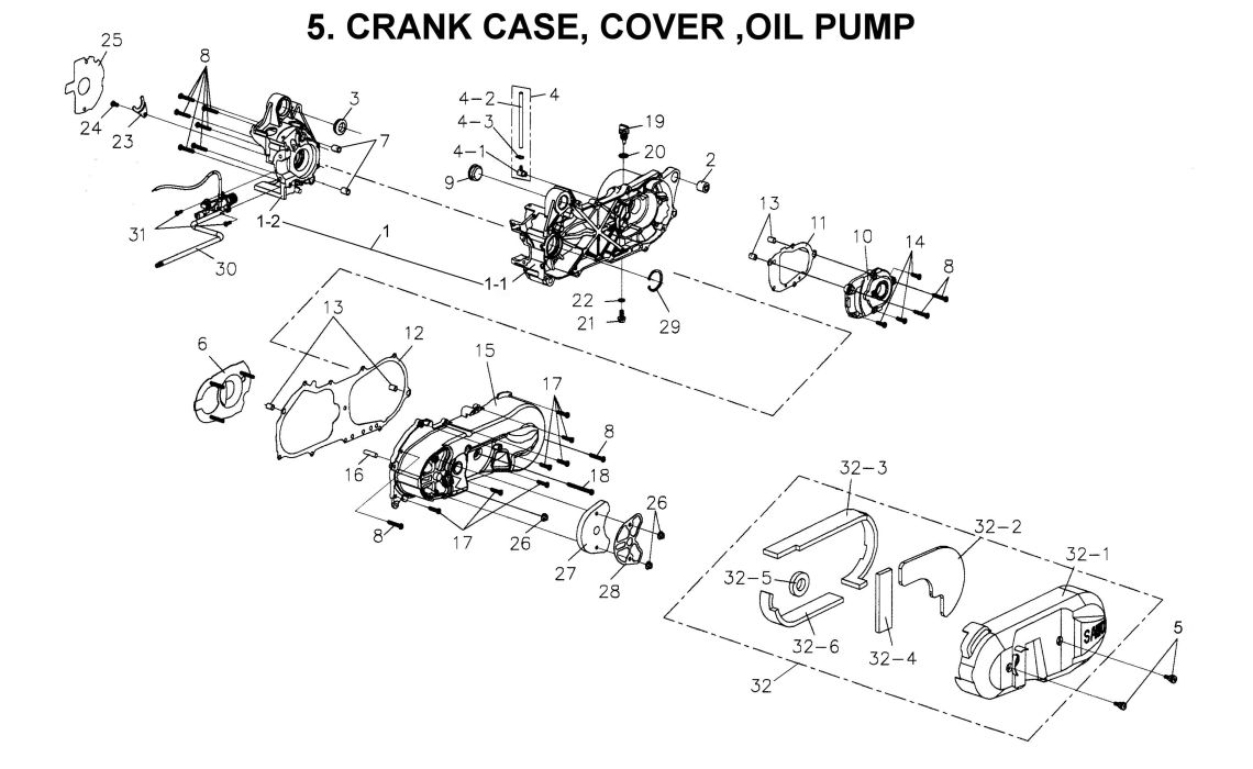 Delebilde CRANK CASE, COVER, OIL PUMP E-Ton Viper 90 R Alle 2006