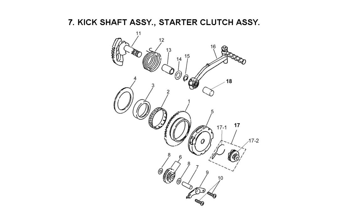 Delebilde KICK SHAFT ASSY, STARTER CLUTCH ASSY.  E-Ton Viper 90 R Alle 2006