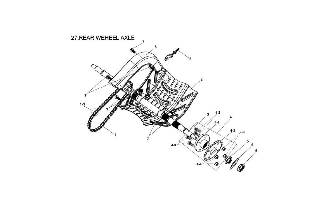 Delebilde REAR WHEEL AXLE E-Ton Viper 50 ST Alle 2007