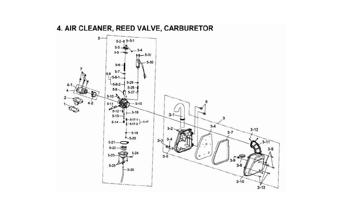 Delebilde AIR CLEANER, REED VALVE, CARBURETOR E-Ton Viper 50 ST Alle 2007