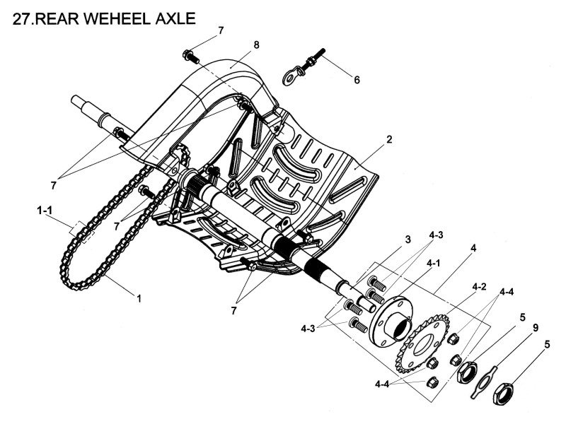 Delebilde REAR WHEEL AXLE E-Ton Yukon 150 ST Alle 2004
