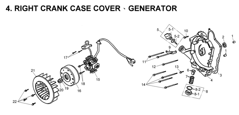 Delebilde RIGHT CRANK CASE COVER, GENERATOR  E-Ton Yukon 150 ST Alle 2004