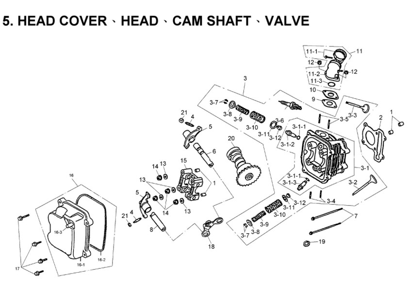 Delebilde COVER HEAD, HEAD, CAM SHAFT, VALVE E-Ton Yukon 150 ST Alle 2004
