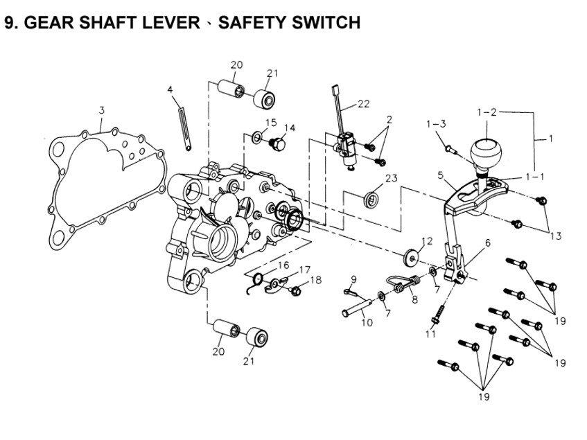 Delebilde GEAR SHAFT LEVER, SAFETY SWITCH E-Ton Yukon 150 ST Alle 2004